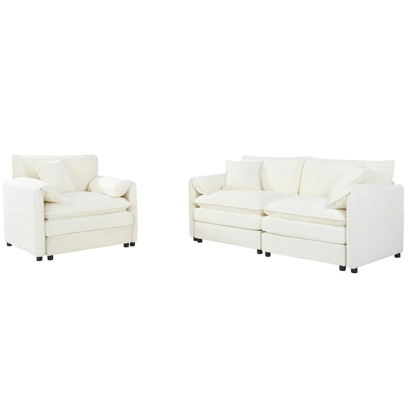 3-Piece Chenille Cloud Sofa & Armchair Set with Deep Seats & 3 Pillows