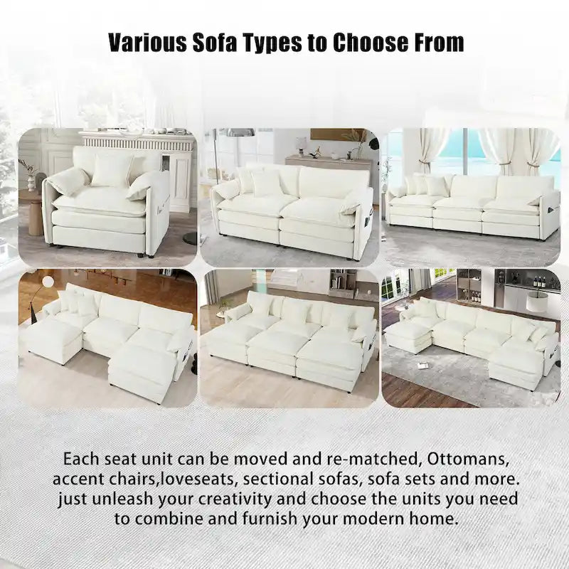 3-Piece Chenille Cloud Sofa & Armchair Set with Deep Seats & 3 Pillows