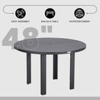 Round Dining Table Powder-Coated Aluminum Top with Slatted Design and Umbrella Hole for Family Gatherings & Parties