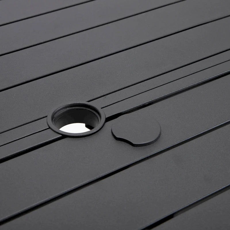 Round Dining Table Powder-Coated Aluminum Top with Slatted Design and Umbrella Hole for Family Gatherings & Parties