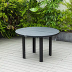 Round Dining Table Powder-Coated Aluminum Top with Slatted Design and Umbrella Hole for Family Gatherings & Parties