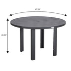 Round Dining Table Powder-Coated Aluminum Top with Slatted Design and Umbrella Hole for Family Gatherings & Parties