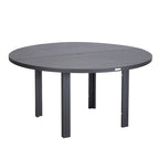 Round Dining Table Powder-Coated Aluminum Top with Slatted Design and Umbrella Hole for Family Gatherings & Parties