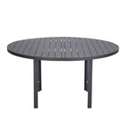 Round Dining Table Powder-Coated Aluminum Top with Slatted Design and Umbrella Hole for Family Gatherings & Parties