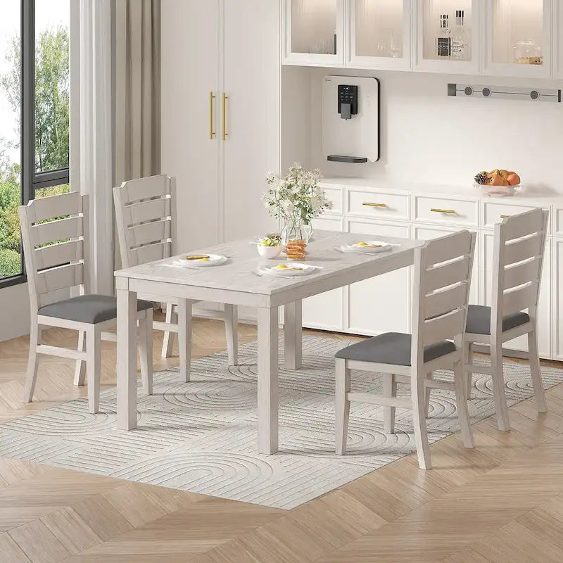 63 Inch Home Oak Wood Dining Table 6-Person Indoor Outdoor Table with Solid Wood Legs