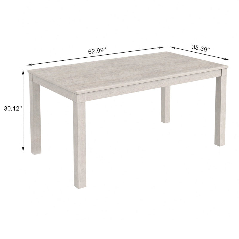 63 Inch Home Oak Wood Dining Table 6-Person Indoor Outdoor Table with Solid Wood Legs