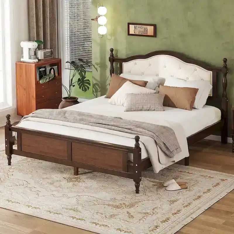 Queen Size Platform Bed with Elegant Upholstered Headboard, Hidden Storage