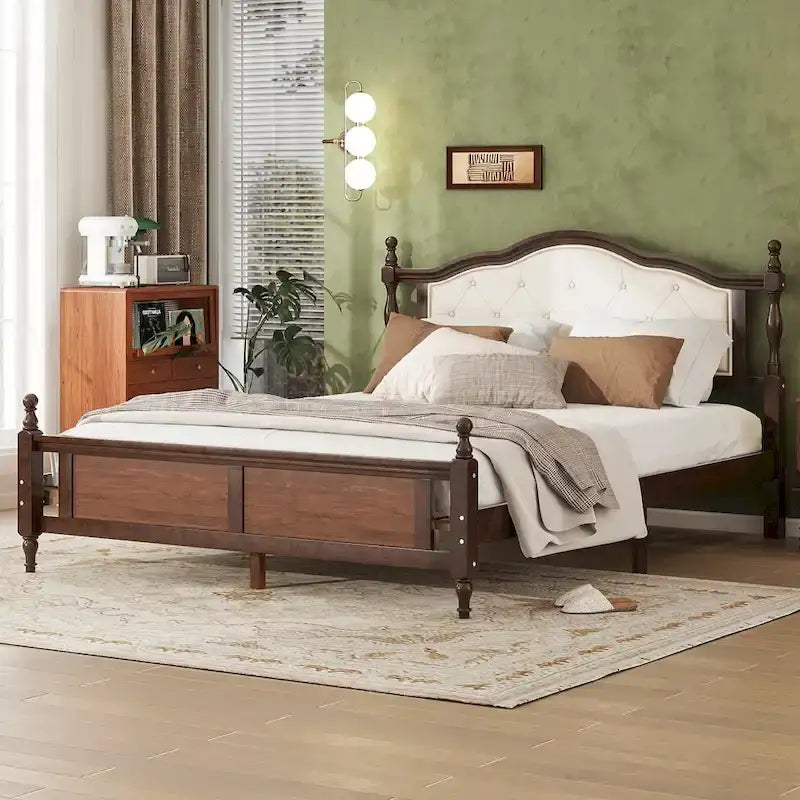 Queen Size Platform Bed with Elegant Upholstered Headboard, Hidden Storage
