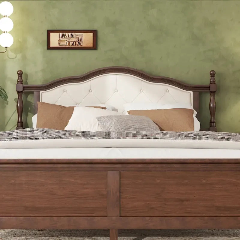 Queen Size Platform Bed with Elegant Upholstered Headboard, Hidden Storage