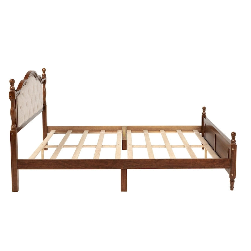 Queen Size Platform Bed with Elegant Upholstered Headboard, Hidden Storage