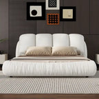 Luxury Upholstered Leather Bed with Thick Headboard