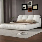 Luxury Upholstered Leather Bed with Thick Headboard