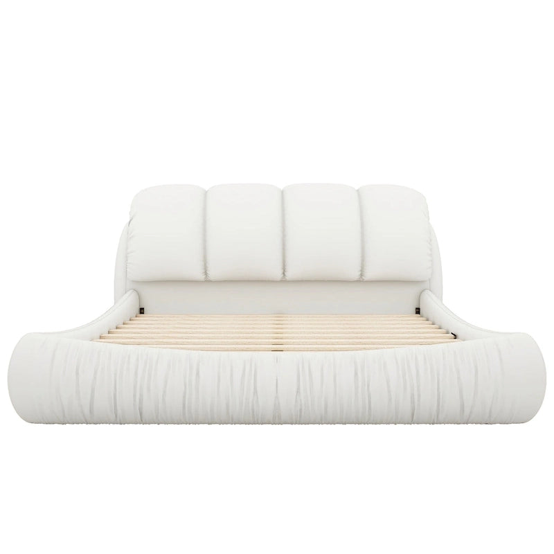 Luxury Upholstered Leather Bed with Thick Headboard