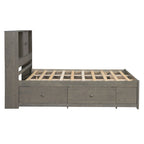 Gray Queen Size Modern Wooden Bed with Storage Headboard and 8 Drawers