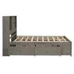 Gray Queen Size Modern Wooden Bed with Storage Headboard and 8 Drawers