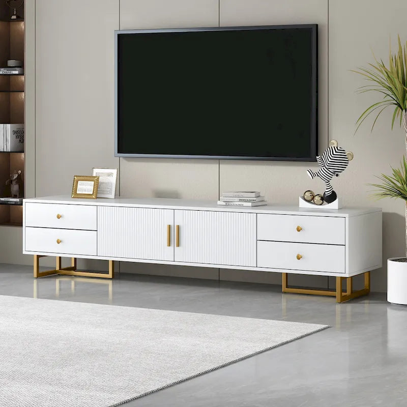 White 70 Modern TV Stand with Storage & Drawers for TVs Up to 65