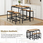 5-Piece Industrial Bar Table Set with Rectangular Table & 4 Chairs