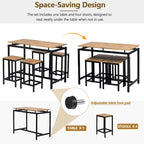 5-Piece Industrial Bar Table Set with Rectangular Table & 4 Chairs