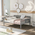 Grey Full Size Wooden Daybed with Storage Rack Handrail - No Box Spring Needed