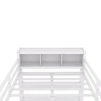 Off White Full Size Metal Loft Bed with Wardrobe, L-shaped Desk, and Storage Cubes