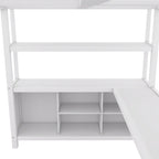 Off White Full Size Metal Loft Bed with Wardrobe, L-shaped Desk, and Storage Cubes