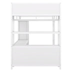 Off White Full Size Metal Loft Bed with Wardrobe, L-shaped Desk, and Storage Cubes