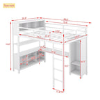 Off White Full Size Metal Loft Bed with Wardrobe And L-shaped Desk, Storage Cubes and Shelves for Kids, Teens, Adults