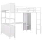 Off White Full Size Metal Loft Bed with Wardrobe And L-shaped Desk, Storage Cubes and Shelves for Kids, Teens, Adults