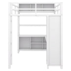 Off White Full Size Metal Loft Bed with Wardrobe And L-shaped Desk, Storage Cubes and Shelves for Kids, Teens, Adults
