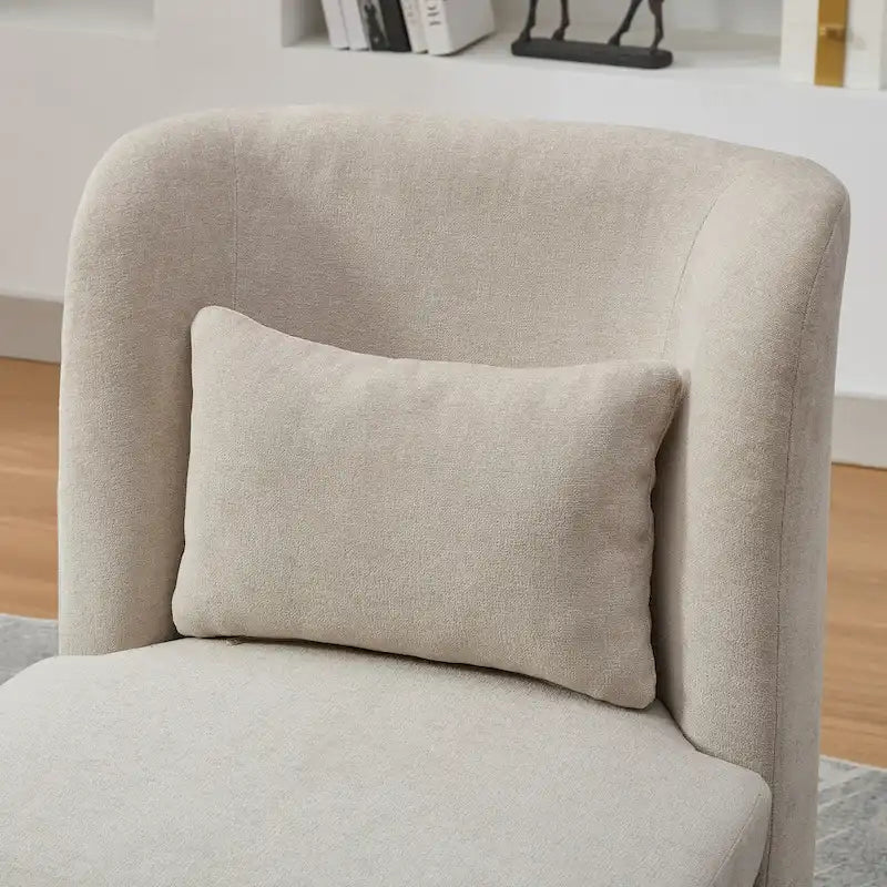 Chenille 360 Swivel Armless Chair with Metal Base, High-Density Foam Cushion, and Included Pillow