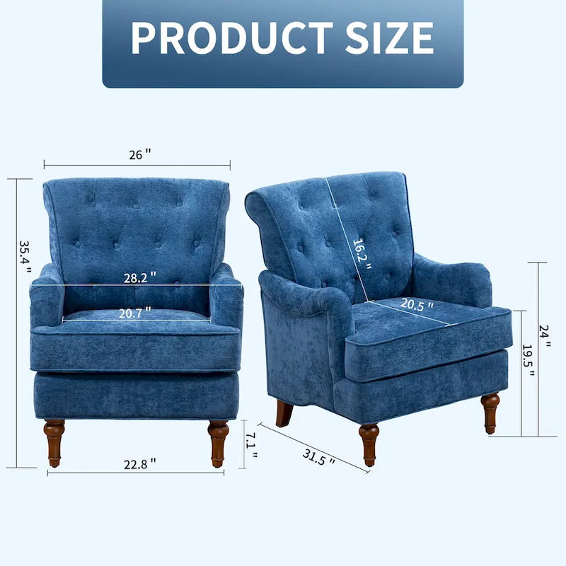 Chenille Fabric Accent Chair with Retro Wooden Legs, High-Density Foam and Spring Cushion, and 300 lbs Weight Capacity