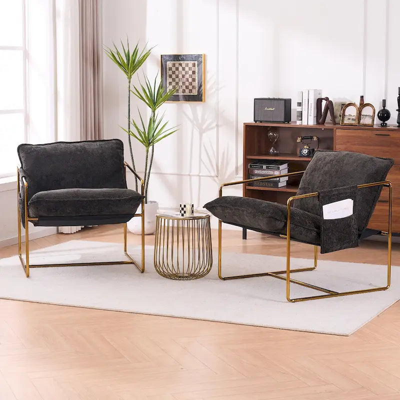 30.7 Arm Chair with Metal Frame and Gold Accents (Set of 2)