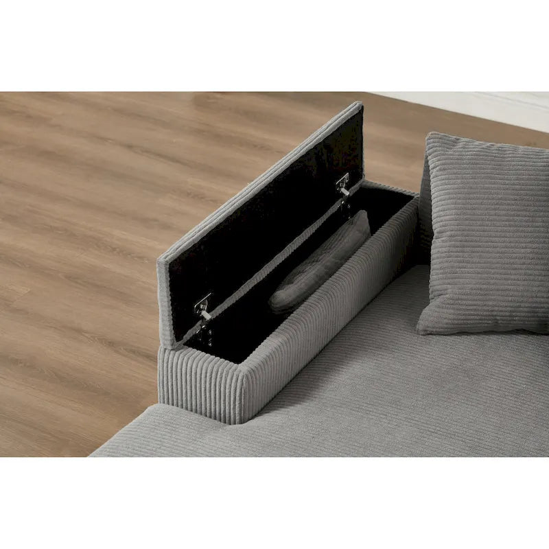 111 Corduroy L-Shaped Sectional Sofa with Convertible Chaise & Storage Arms