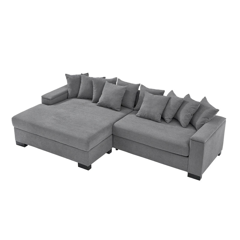 111 Corduroy L-Shaped Sectional Sofa with Convertible Chaise & Storage Arms