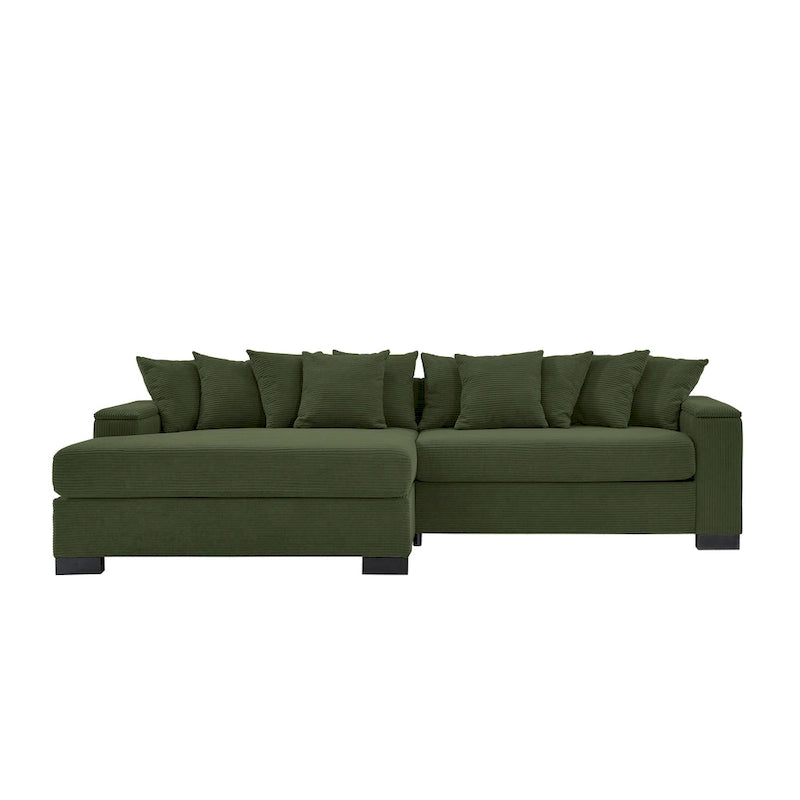 111 Corduroy L-Shaped Sectional Sofa with Convertible Chaise & Storage Arms
