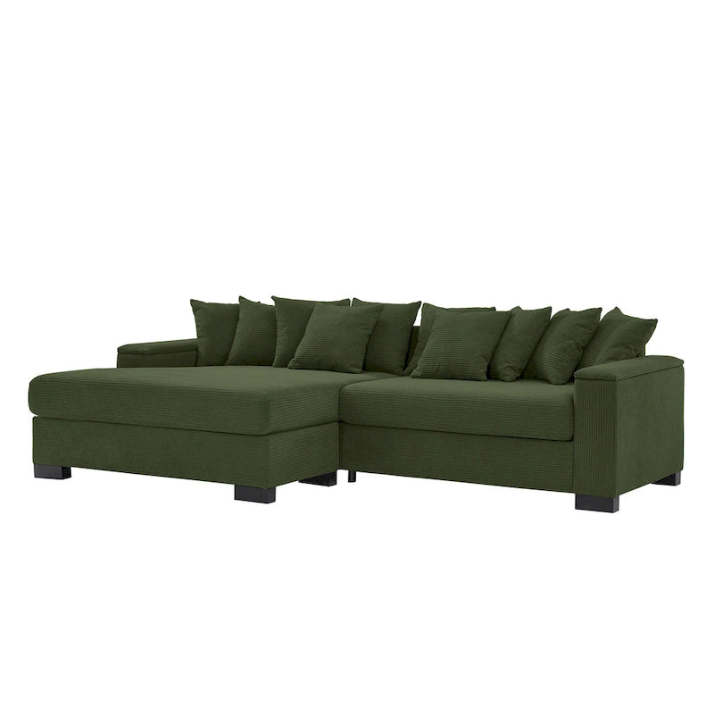 111 Corduroy L-Shaped Sectional Sofa with Convertible Chaise & Storage Arms