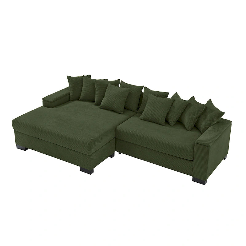111 Corduroy L-Shaped Sectional Sofa with Convertible Chaise & Storage Arms