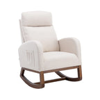 Modern 27 Upholstered Rocking Chair with Wood Legs and Side Pocket