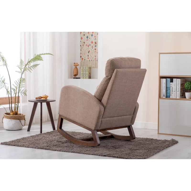 Modern 27 Upholstered Rocking Chair with Wood Legs and Side Pocket