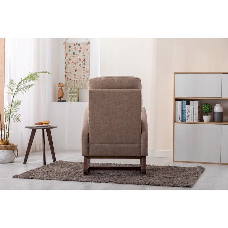 Modern 27 Upholstered Rocking Chair with Wood Legs and Side Pocket