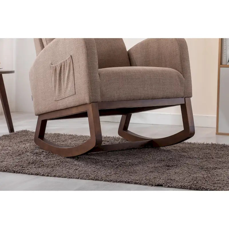 Modern 27 Upholstered Rocking Chair with Wood Legs and Side Pocket