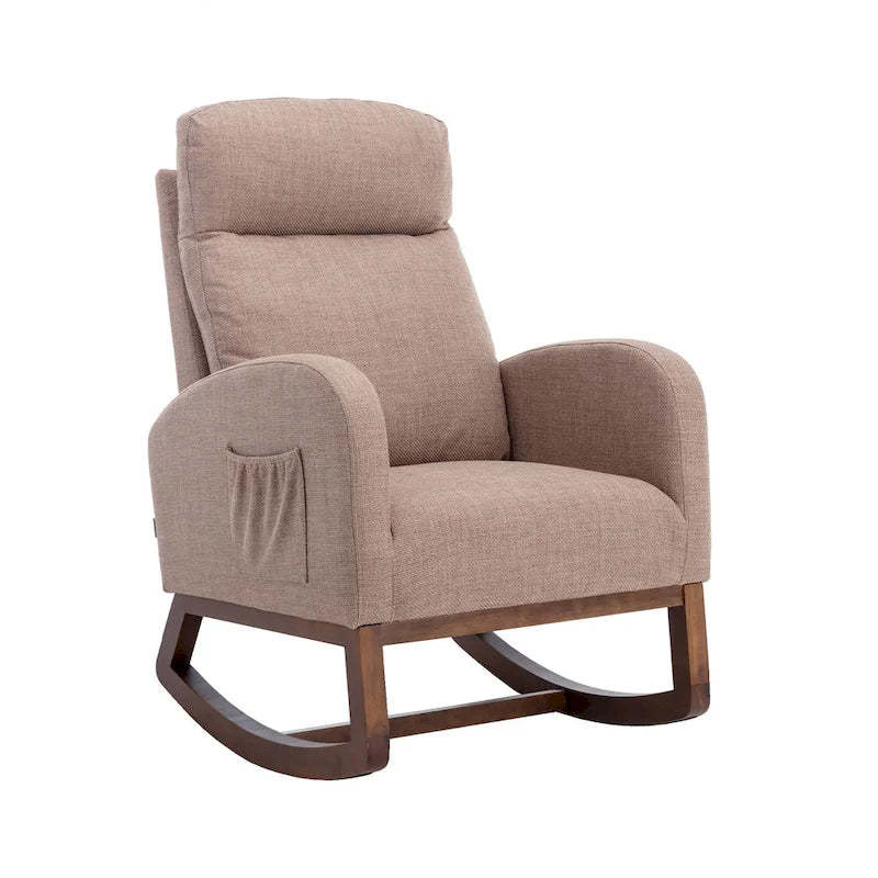 Modern 27 Upholstered Rocking Chair with Wood Legs and Side Pocket