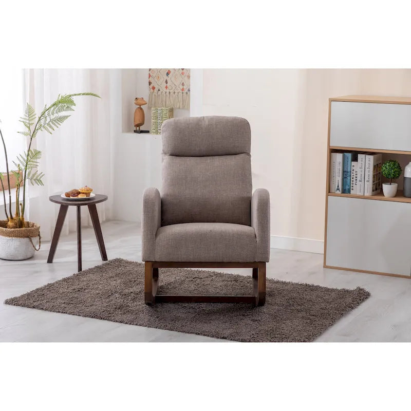 Modern 27 Upholstered Rocking Chair with Wood Legs and Side Pocket