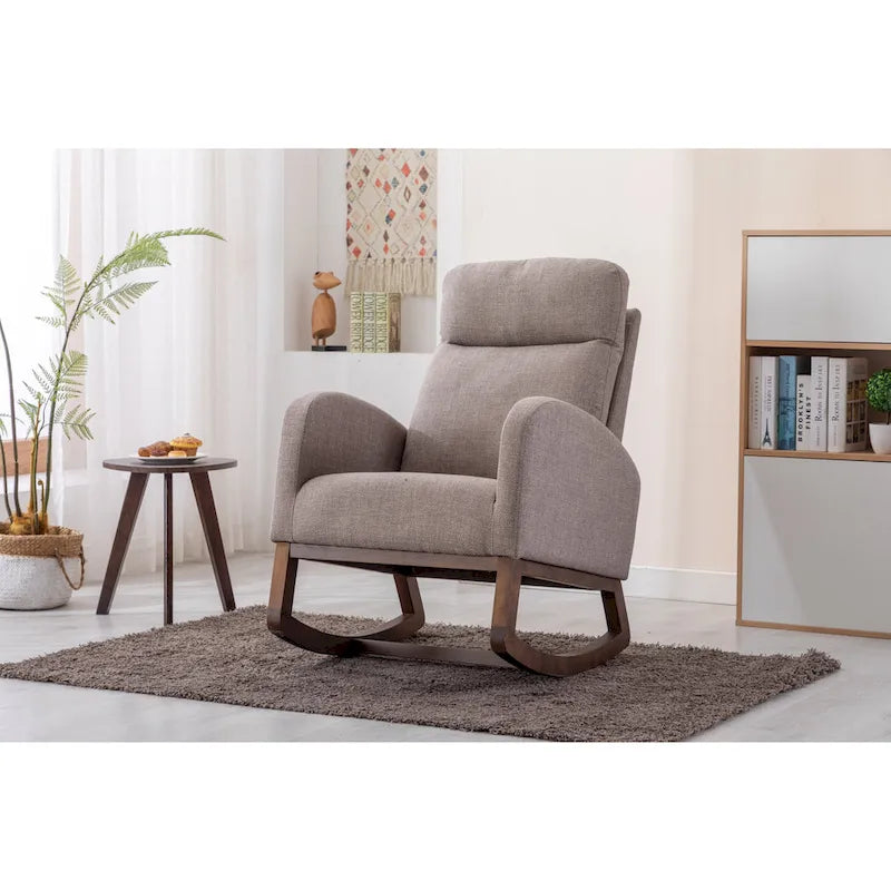 Modern 27 Upholstered Rocking Chair with Wood Legs and Side Pocket