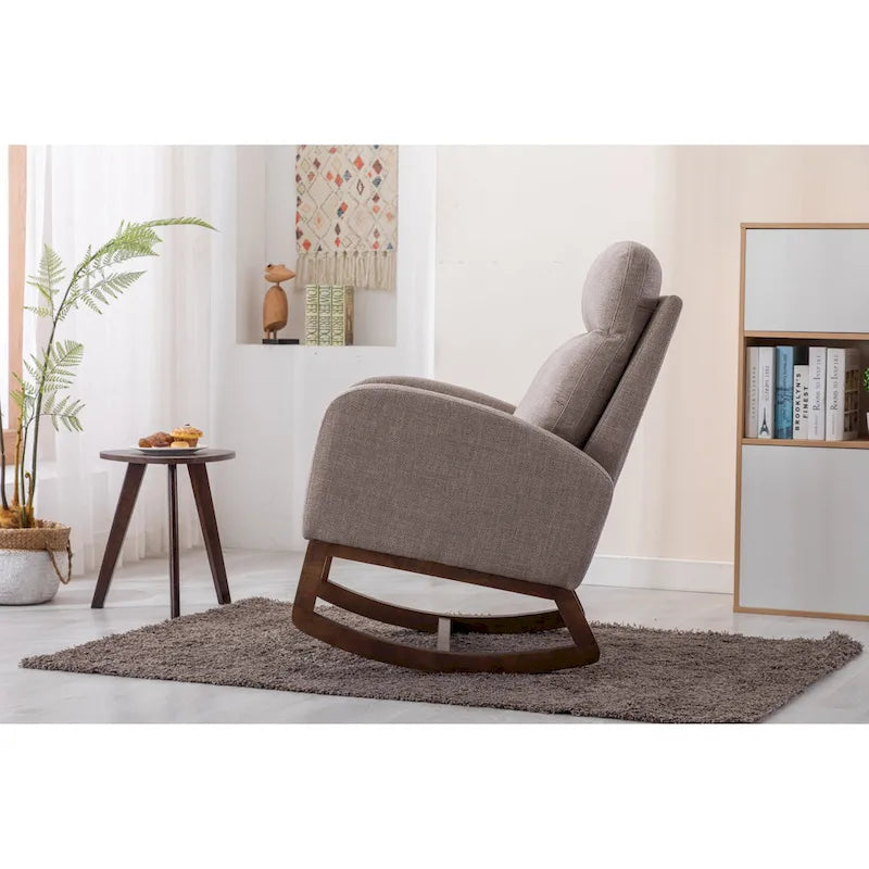 Modern 27 Upholstered Rocking Chair with Wood Legs and Side Pocket