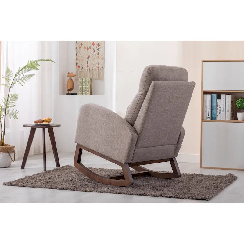 Modern 27 Upholstered Rocking Chair with Wood Legs and Side Pocket