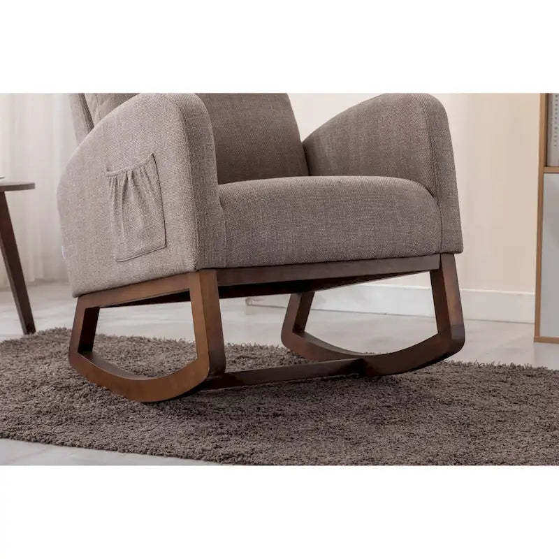 Modern 27 Upholstered Rocking Chair with Wood Legs and Side Pocket