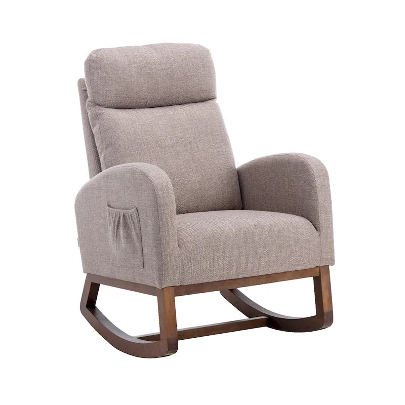 Modern 27 Upholstered Rocking Chair with Wood Legs and Side Pocket