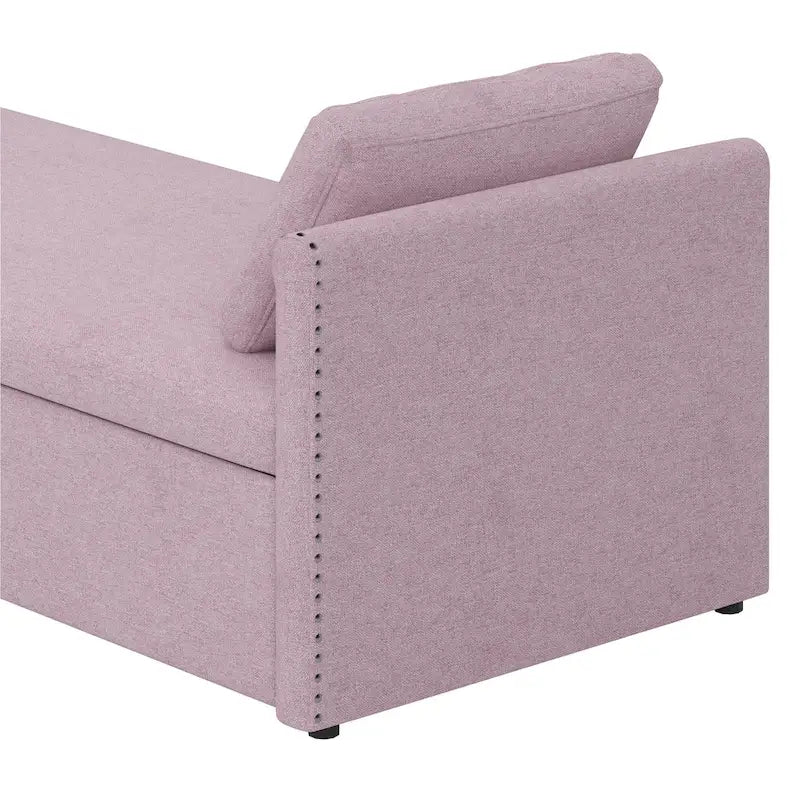 Modern 81.5 Linen Upholstered Chaise Lounger Daybed with Pillows and 2 Drawers for Living Room