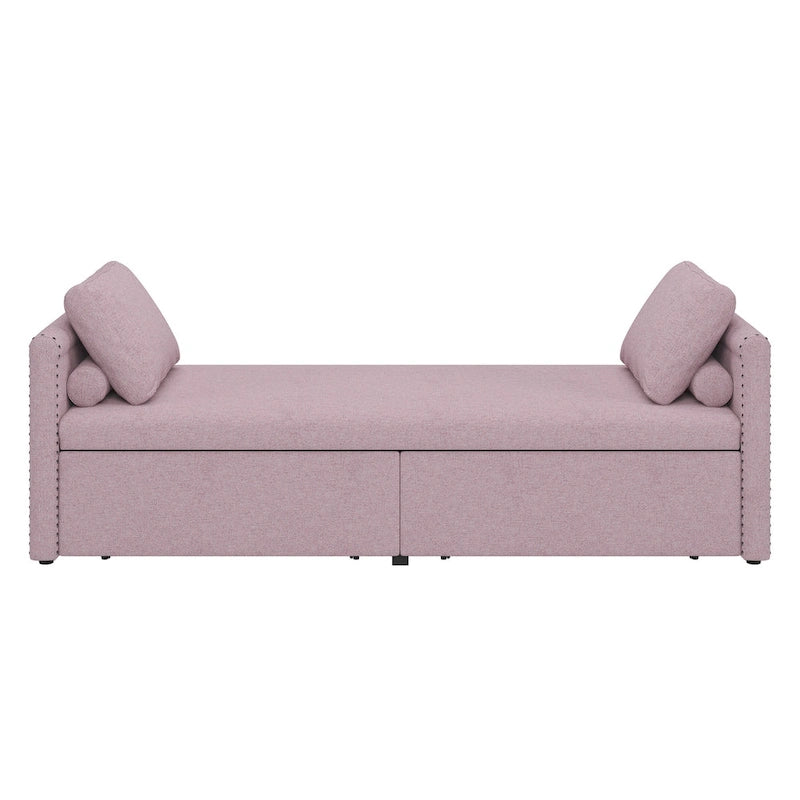 Modern 81.5 Linen Upholstered Chaise Lounger Daybed with Pillows and 2 Drawers for Living Room